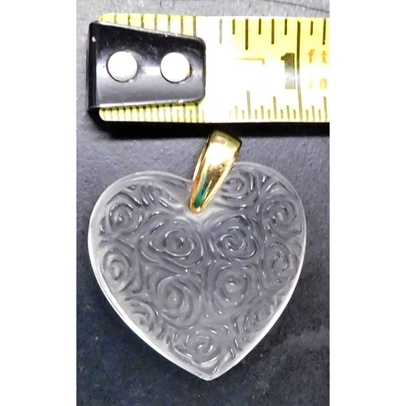 Lalique Clear Etched Rose Crystal Heart Pendant - Picture 5 of 5